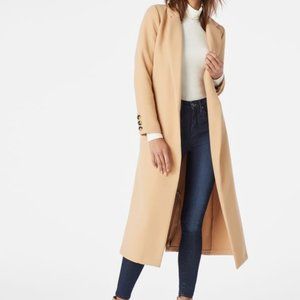 Justfab beige long wrap coat.